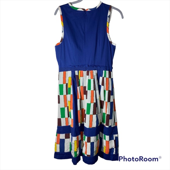 Plenty Tracy Reese Applique Frock Tiles Silk Dress With Pockets Blue White Sz 8 - Picture 4 of 11